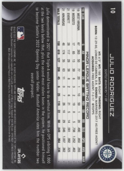 Julio Rodriguez 2022 Topps Chrome Black RC #10
