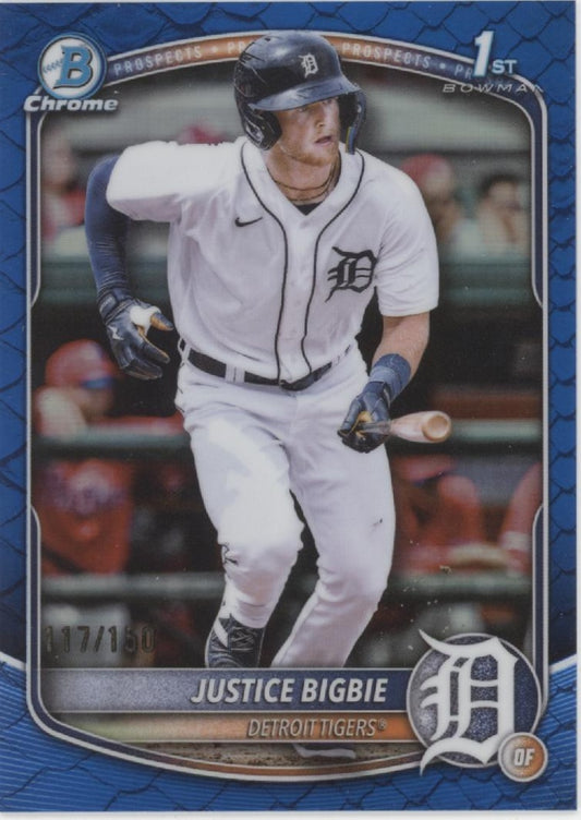 Justice Bigbie 2025 Bowman Chrome Prospects Blue Scale Refractor 117/150