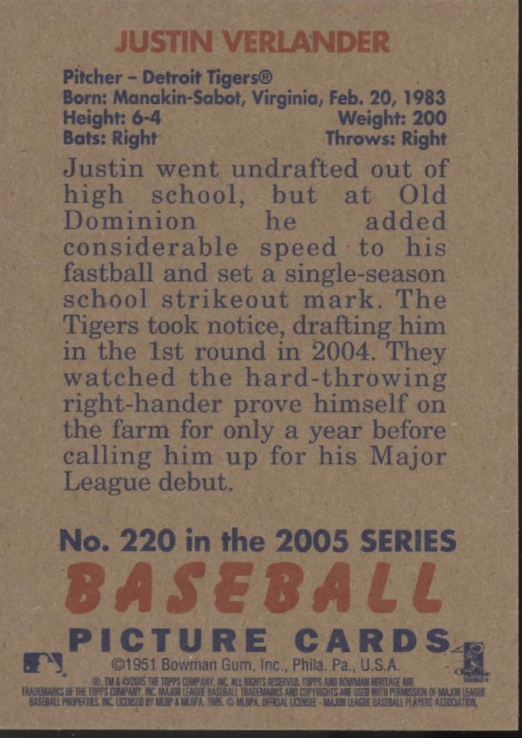 Justin Verlander 2005 Topps Heritage First Year RC #220