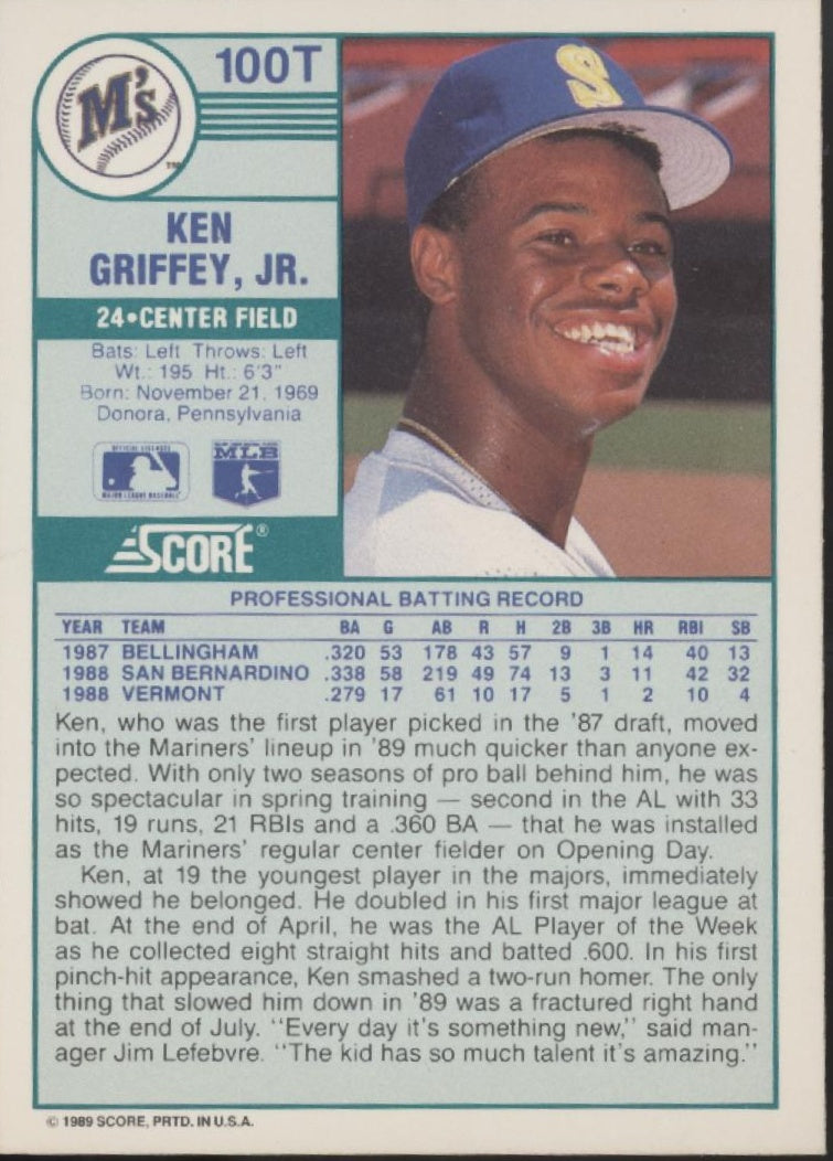 Ken Griffey Jr. 1989 Score Rookies & Traded RC #100T