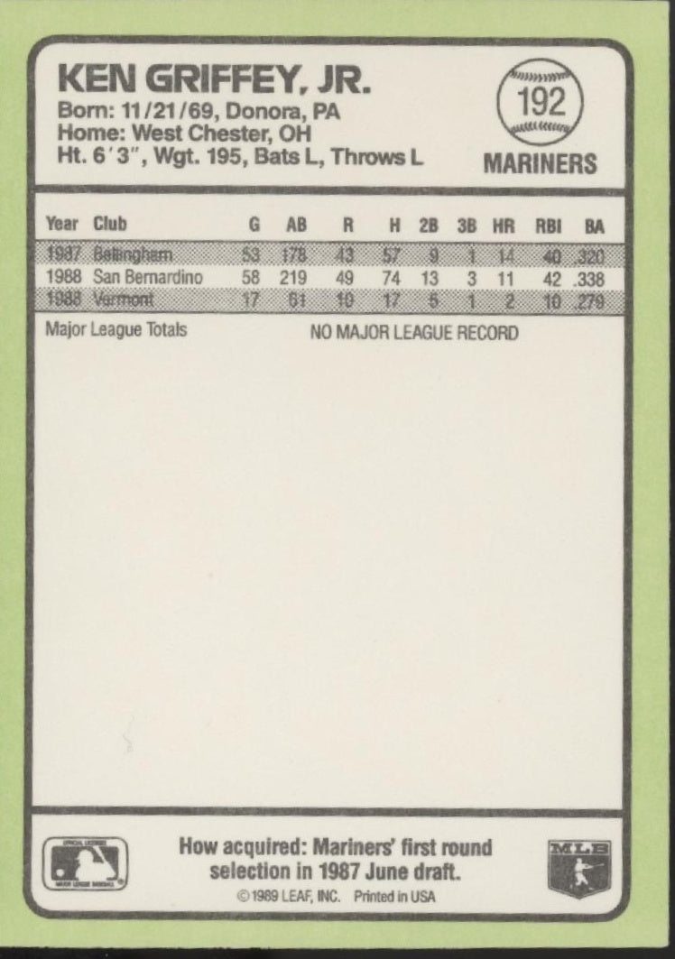 Ken Griffey Jr. 1989 Donruss RC #192