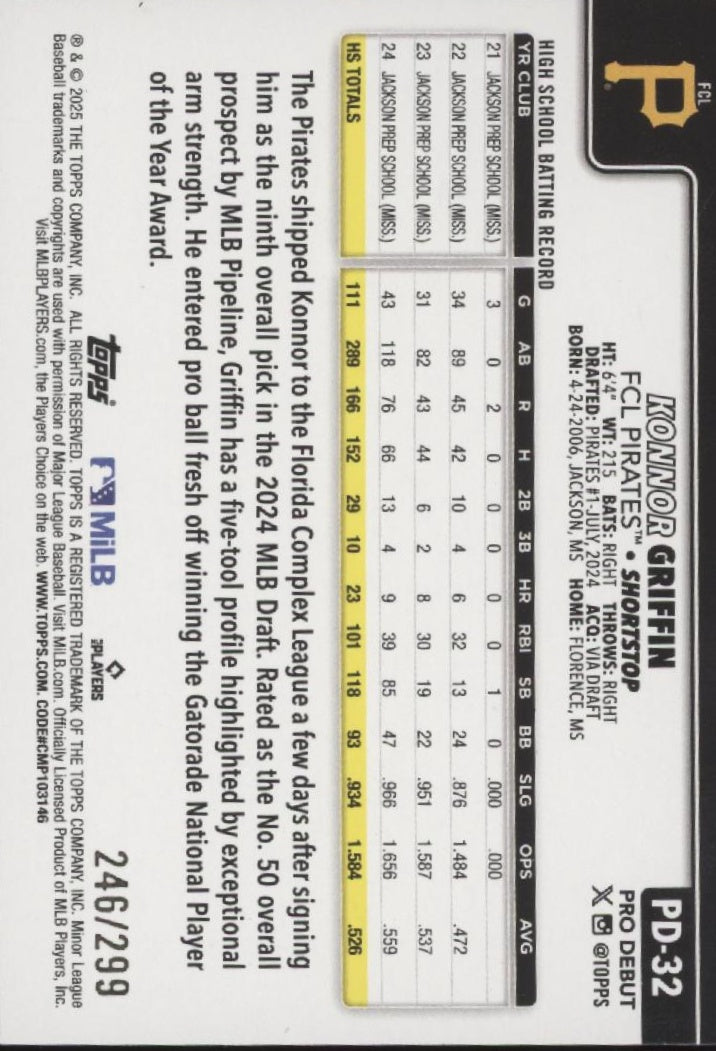 Konnor Griffin 2025 Topps Pro Debut Purple Holo 246/299 #PD-32