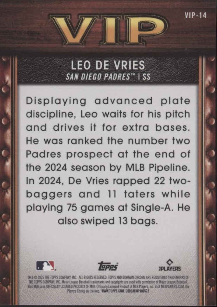 Leo De Vries 2025 Bowman Chrome VIP Mini Diamond Refractor 016/150 #VIP-14