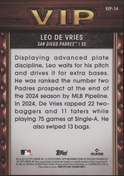 Leo De Vries 2025 Bowman Chrome VIP Mini Diamond Refractor 016/150 #VIP-14