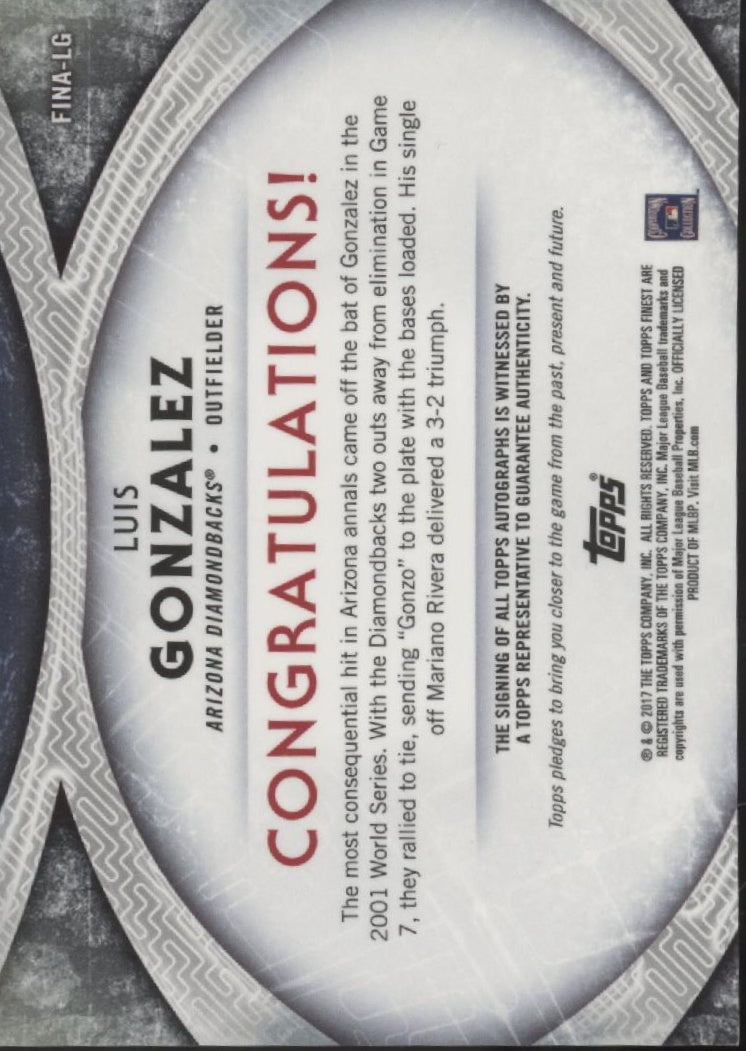 Luis Gonzalez 2017 Topps Finest Finishes Refractor Auto #FINA-LG