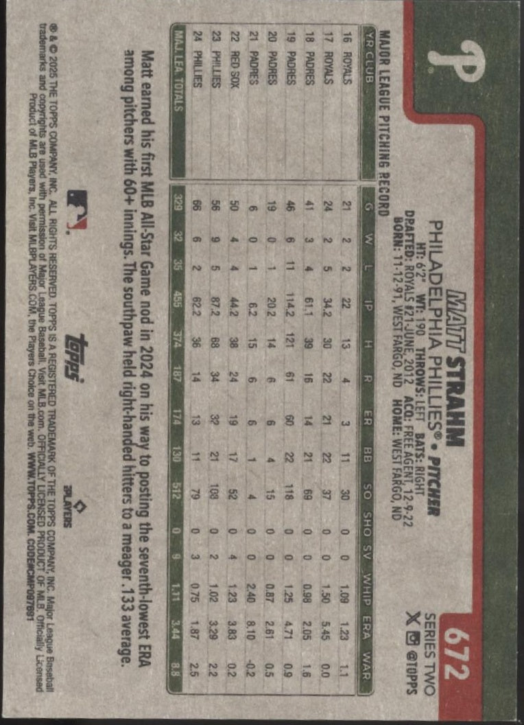 Matt Strahm 2025 Topps Series 2 Vintage Stock 86/99 #672