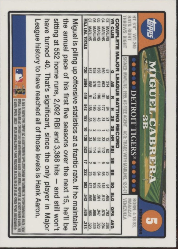 Miguel Cabrera 2008 Topps Chrome Refractor #5
