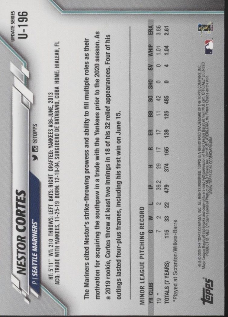 Nestor Cortes 2020 Topps Update Series Holo RC #U-196
