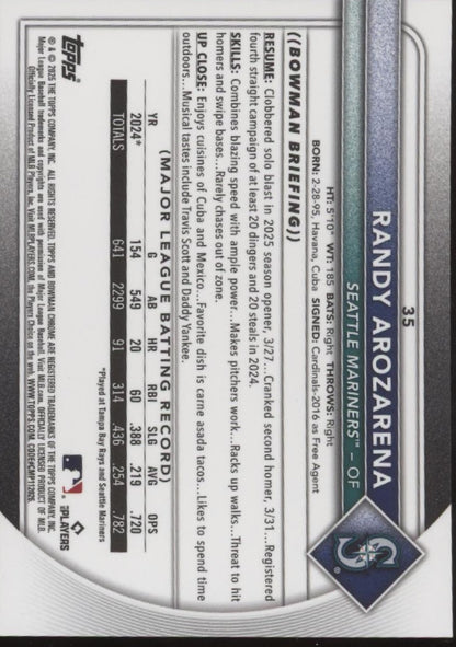 Randy Arozarena 2025 Bowman Chrome Orange Refractor 09/25 #35