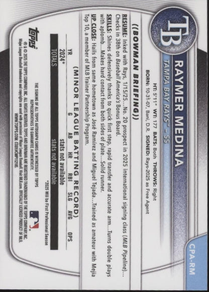 Raymer Medina 2025 Bowman Chrome Prospects Blue Refractor Auto 087/150 #CPA-RM