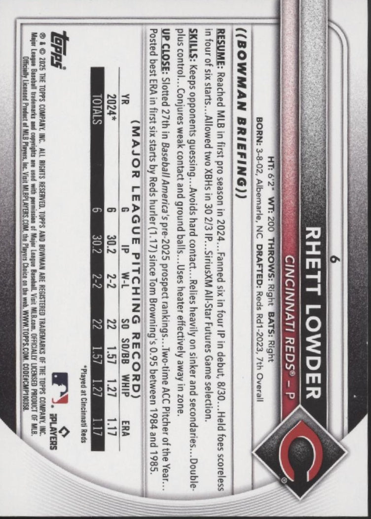 Rhett Lowder 2025 Bowman Retro Logo Holo RC #6、Collector Store LLC、kayou
