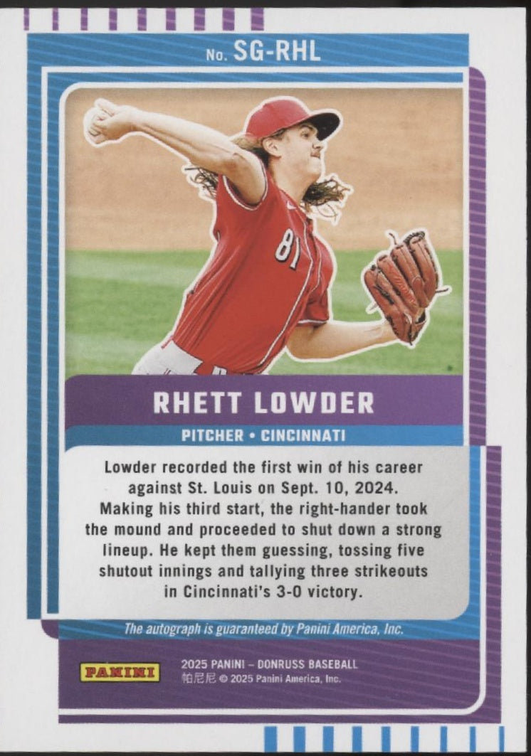 Rhett Lowder 2025 Panini Donruss Signature Series RC Auto #SG-RHL