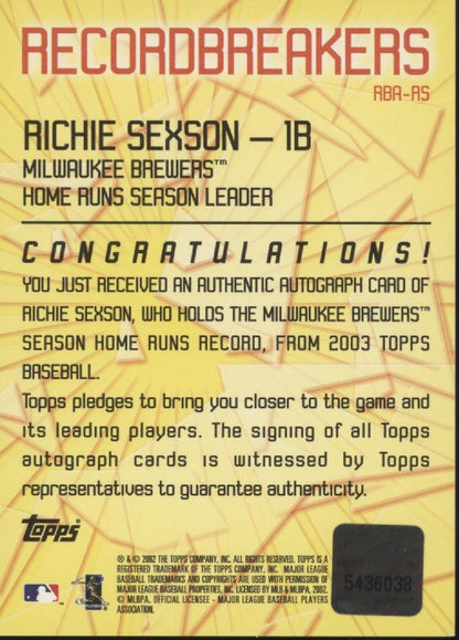 Richie Sexson 2002 Topps Record Breakers Auto #RBA-RS