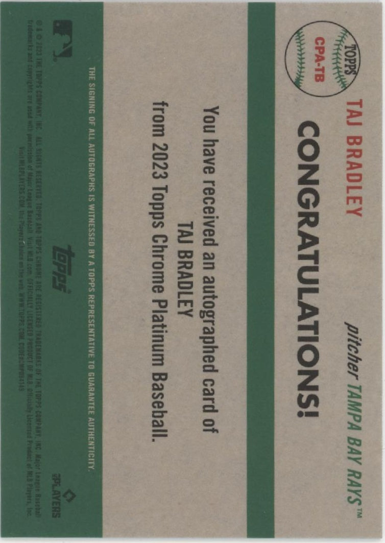 Taj Bradley 2023 Topps Chrome Platinum Blue Toile Refractor RC Auto 39/99