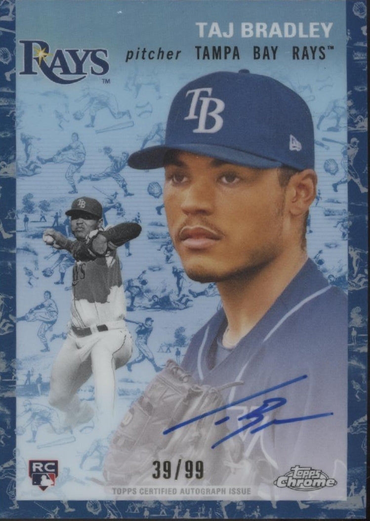 Taj Bradley 2023 Topps Chrome Platinum Blue Toile Refractor RC Auto 39/99