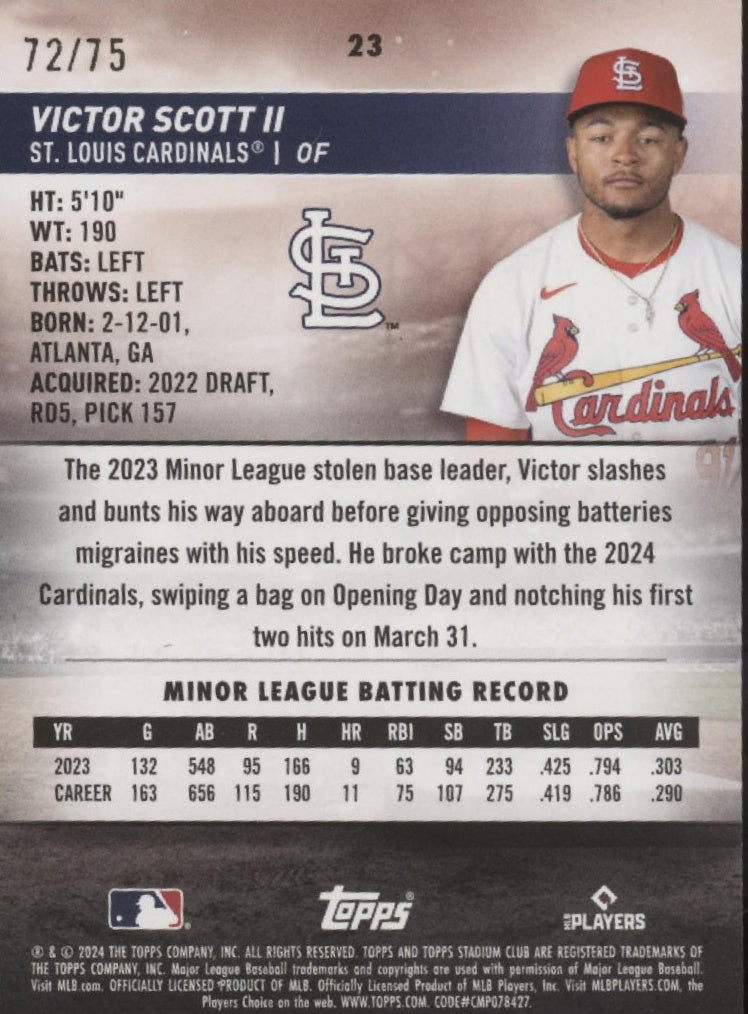 Victor Scott II 2024 Topps Stadium Club Purple RC 72/75 #23