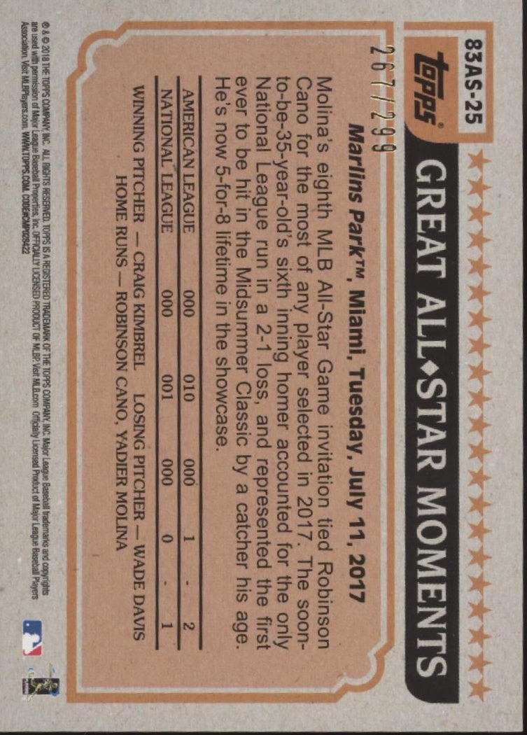 Yadier Molina 2018 Topps 35th Anniversary '83 All-Star Moments Black 267/299