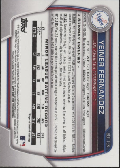 Yeiner Fernandez 2023 Bowman Chrome #BCP-138