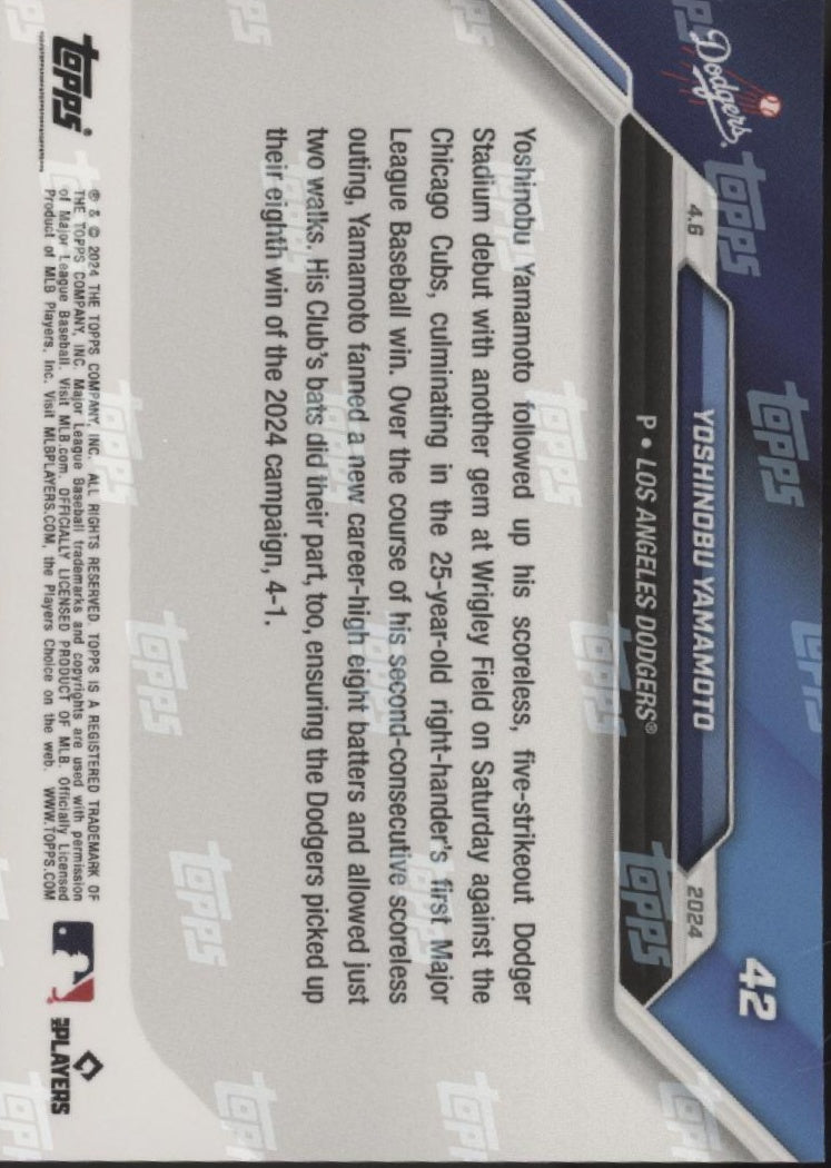 Yoshinobu Yamamoto 2024 Topps Now RC #42 #4