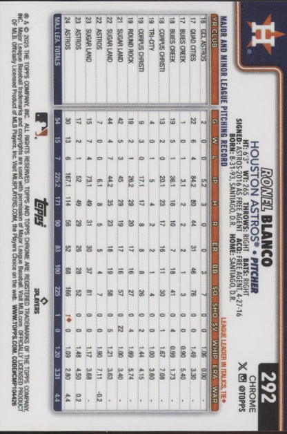 Ronel Blanco 2025 Topps Chrome Black Logo Refractor 08/10 #292