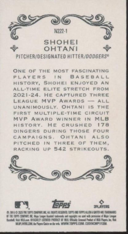 Shohei Ohtani 2025 Topps Allen & Ginter Mini #N222-1