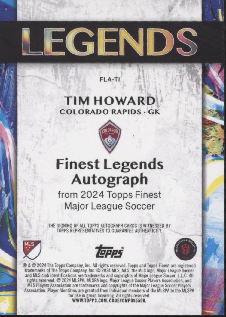 Tim Howard 2024 Topps Finest MLS Legends Blue Refractor Auto 20/75 #FLA-TL