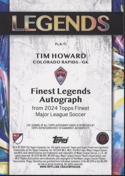 Tim Howard 2024 Topps Finest MLS Legends Blue Refractor Auto 20/75 #FLA-TL