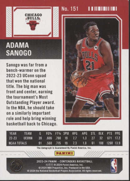 Adama Sanogo 2023-24 Panini Contenders The Finals Ticket RC Auto 17/49 #151