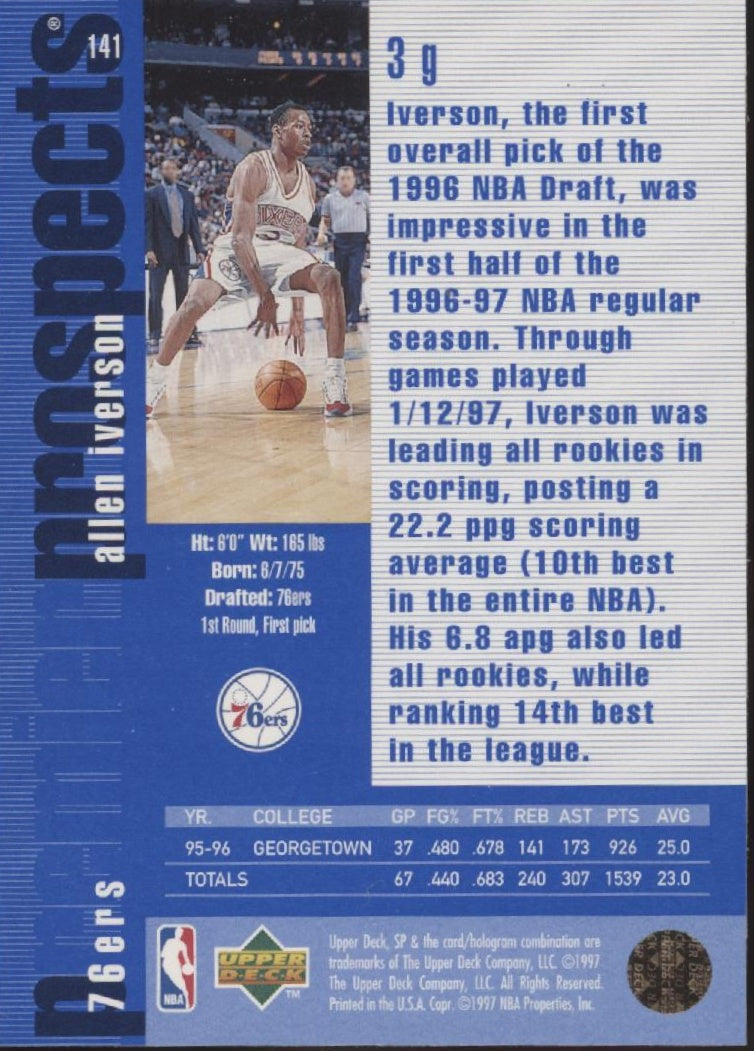Allen Iverson 1996-97 Upper Deck SP Premier Prospects #141 #2