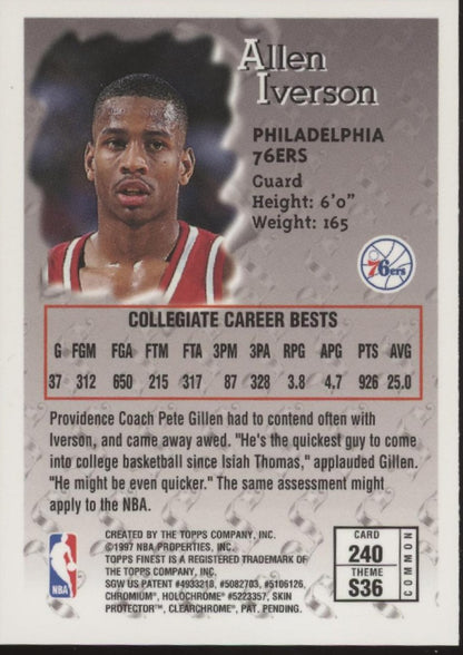 Allen Iverson 1996-97 Topps Finest Sterling with Coating #240