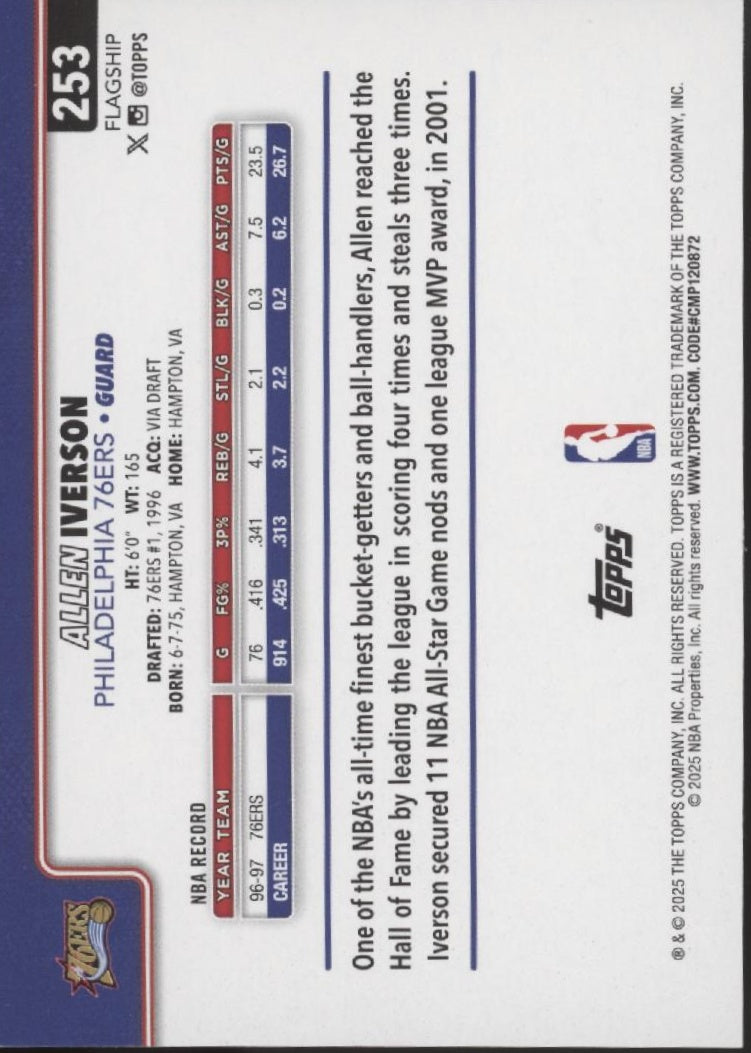 Allen Iverson 2025 Topps Flagship Purple Holo 056/250 #253