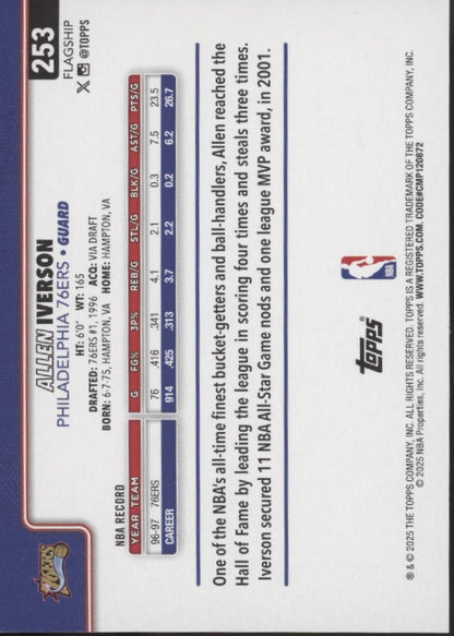 Allen Iverson 2025 Topps Flagship Purple Holo 056/250 #253
