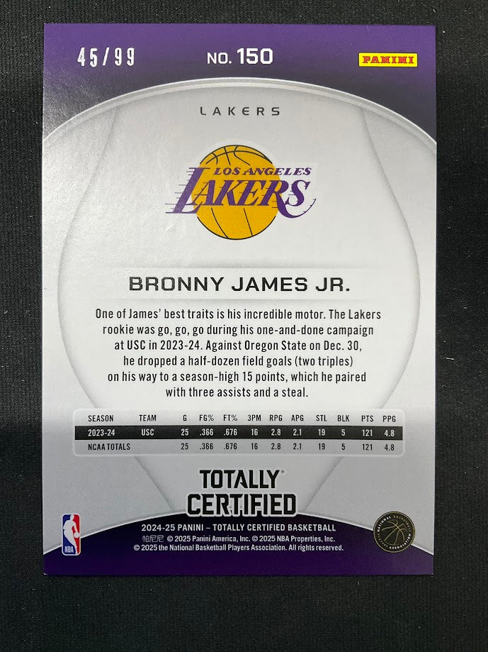 Bronny James Jr. 2024-25 Panini Totally Certified RC 45/99 #150