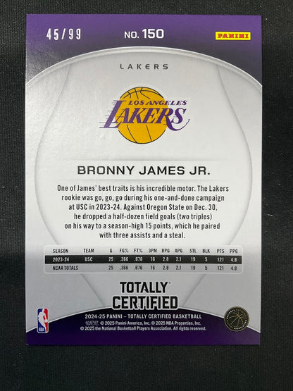 Bronny James Jr. 2024-25 Panini Totally Certified RC 45/99 #150