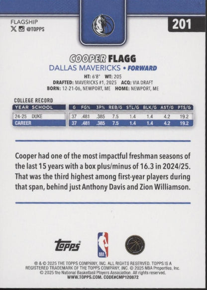 Cooper Flagg 2025 Topps Flagship RC #201 #1