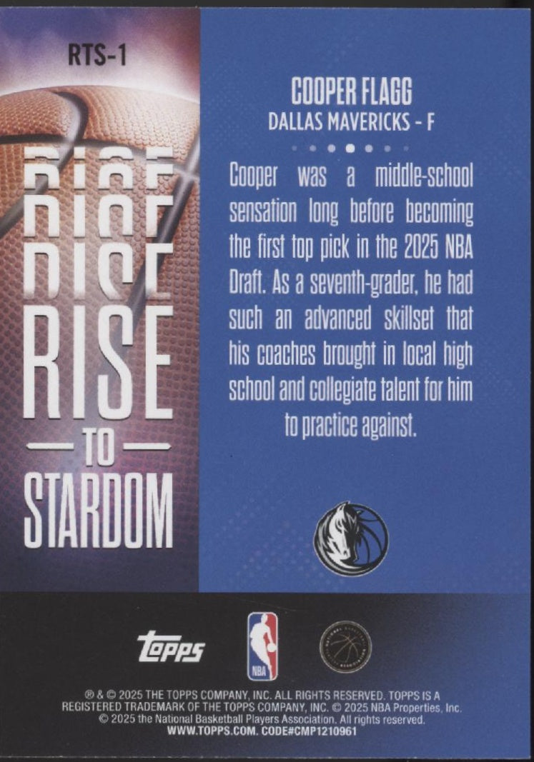 Cooper Flagg 2025 Topps Rise to Stardom RC #RTS-1