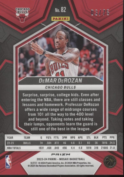 DeMar DeRozan 2023-24 Panini Mosaic Green Prizm 03/75 #82
