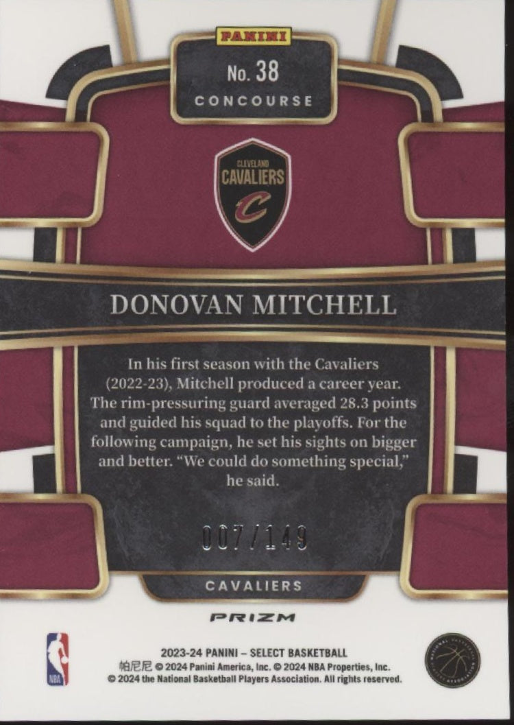 Donovan Mitchell 2023-24 Panini Select White Prizm 007/149 #38