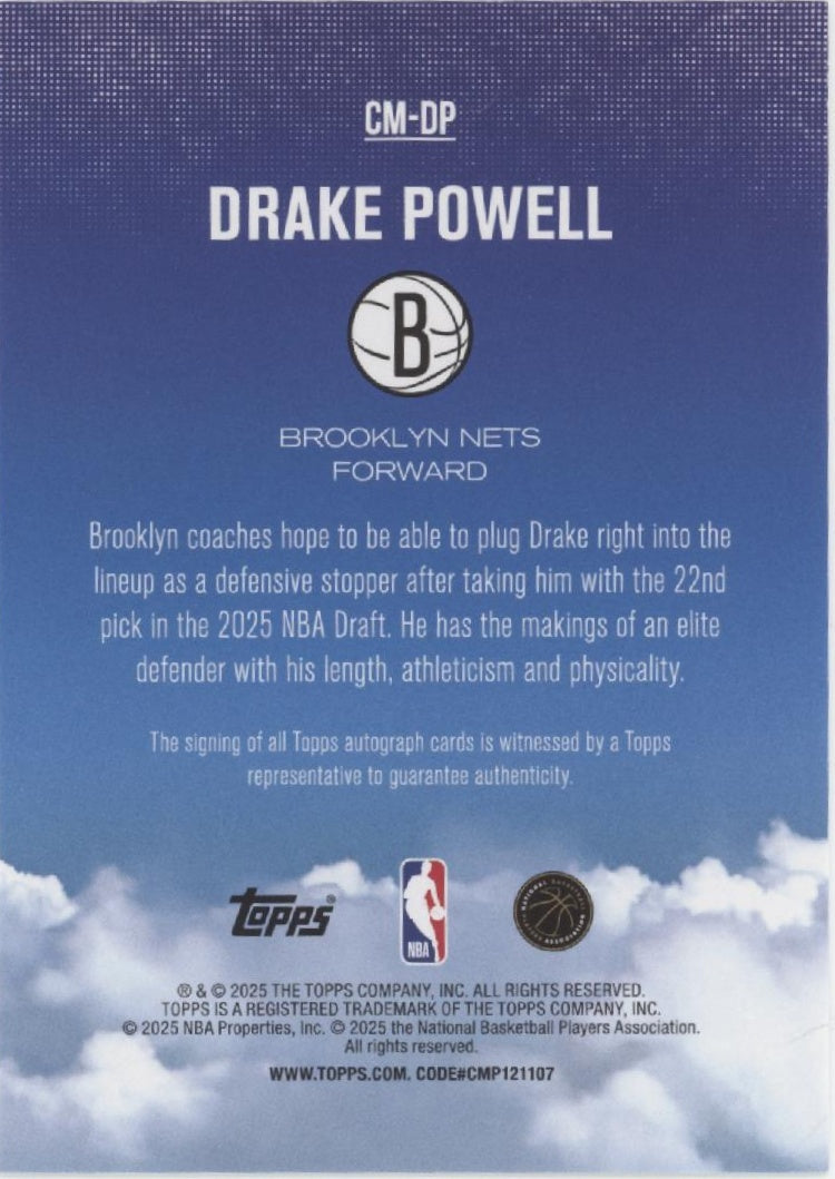 Drake Powell 2025 Topps Contemporary Marks RC Auto #CM-DP