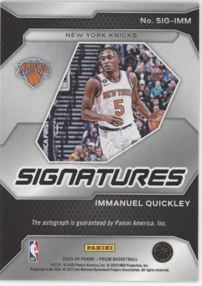 Immanuel Quickley 2023-24 Panini Prizm Signatures Auto #SIG-IMM
