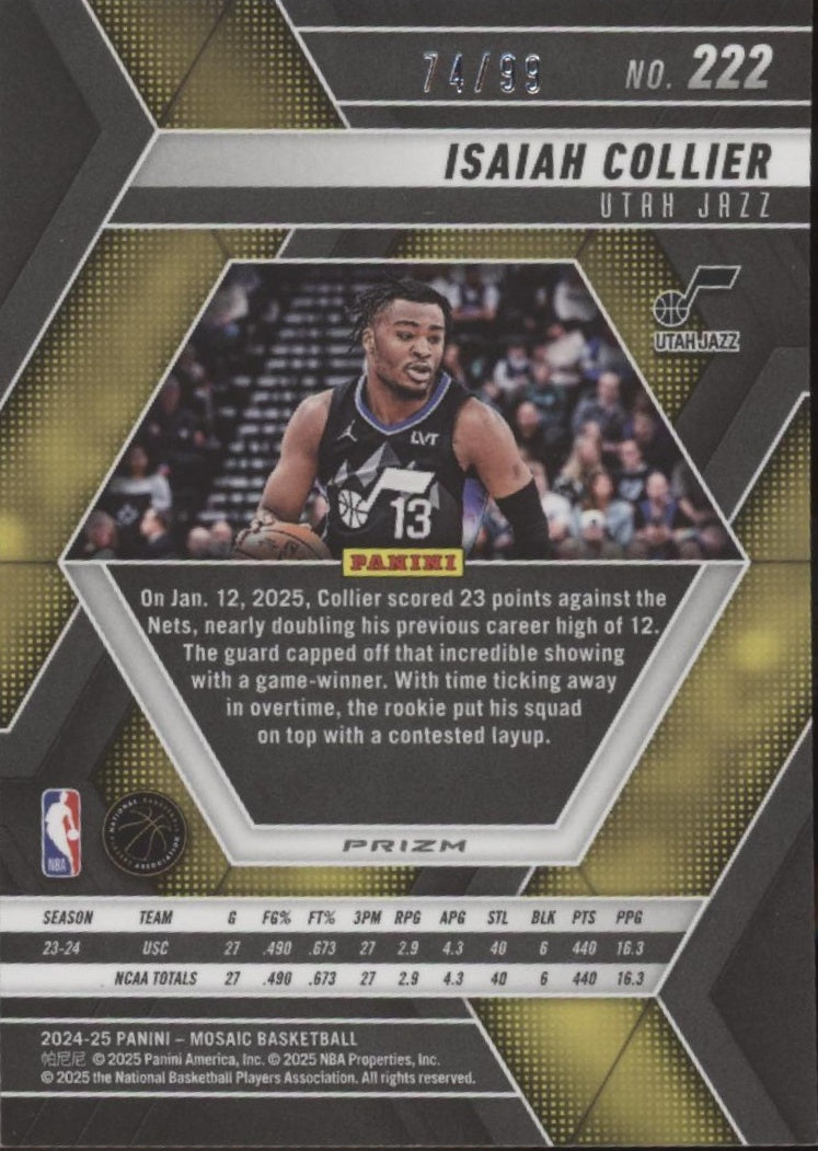 Isaiah Collier 2024-25 Panini Mosaic Red Fast Break Prizm 74/99 #222
