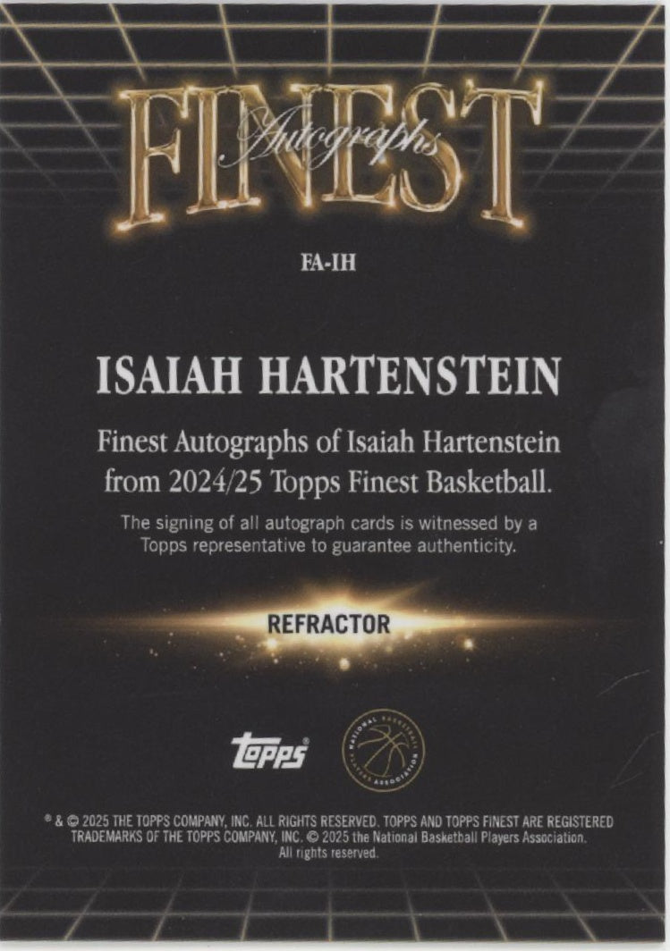 Isaiah Hartenstein 2024-25 Topps Finest Refractor Auto #FA-IH