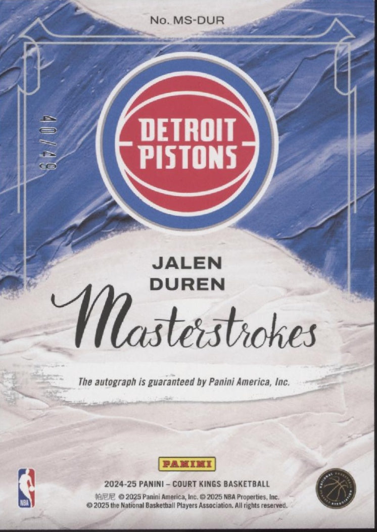 Jalen Duren 2024-25 Panini Court Kings Masterstrokes Orange Auto 40/49 #MS-DUR