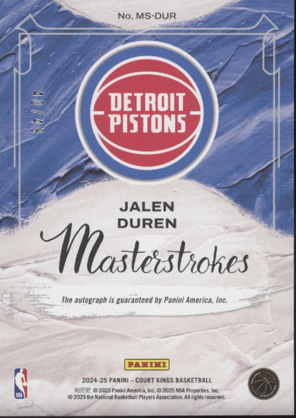 Jalen Duren 2024-25 Panini Court Kings Masterstrokes Orange Auto 40/49 #MS-DUR