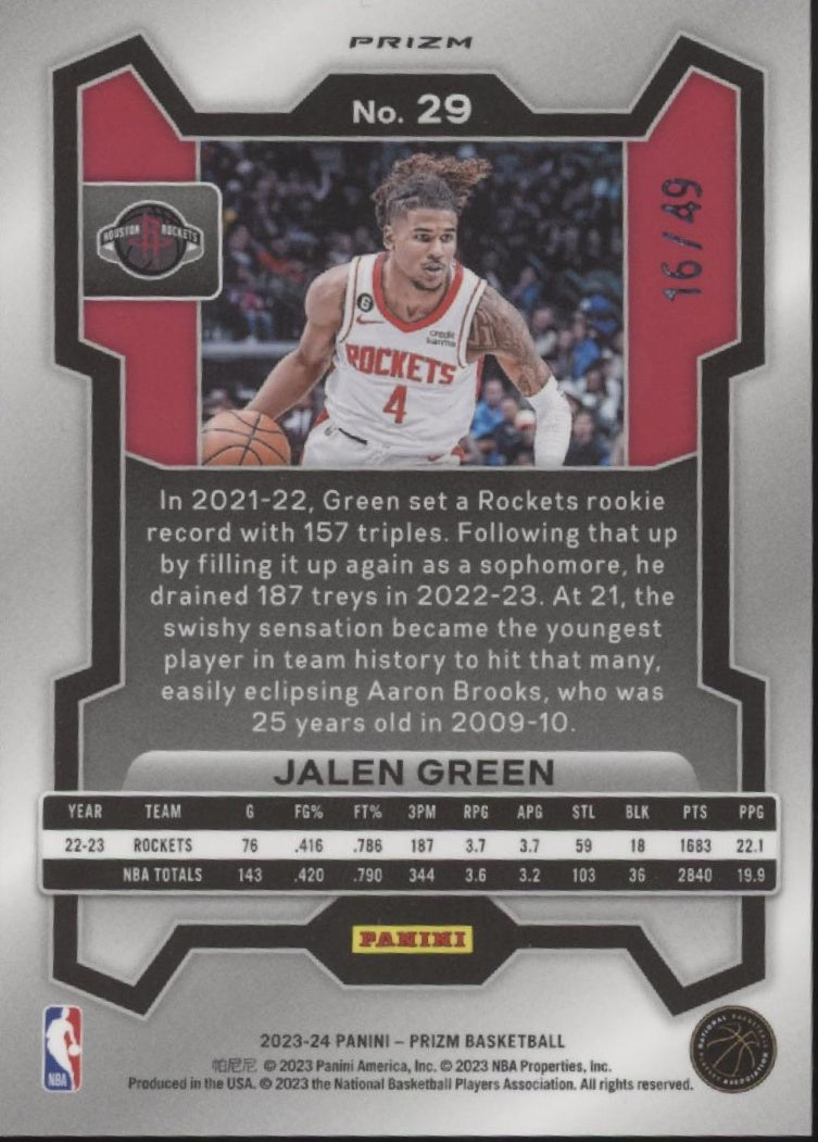 Jalen Green 2023-24 Panini Prizm Orange Prizm 16/49 #29