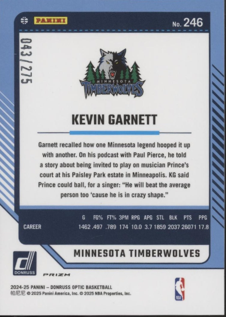 Kevin Garnett 2024-25 Panini Donruss Optic Legends Pink Glitter Prizm 043/275