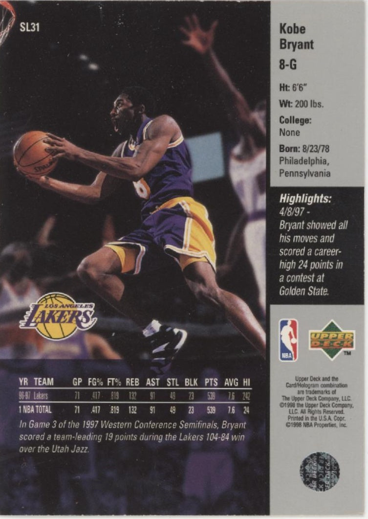 Kobe Bryant 1997-98 Upper Deck Starting Lineup #SL31