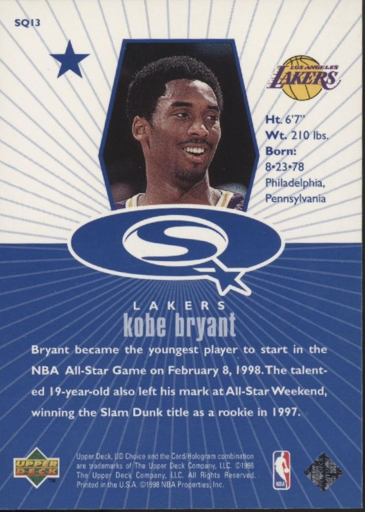 Kobe Bryant 1997-98 Upper Deck Choice Starquest #SQ13