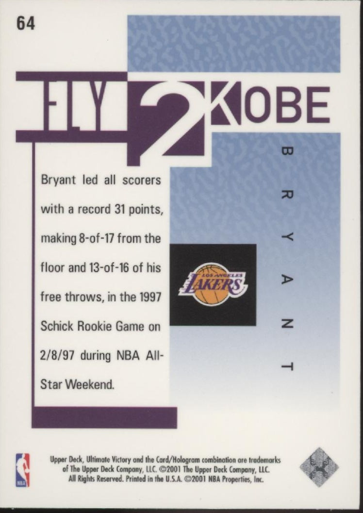 Kobe Bryant 2000-01 Upper Deck Ultimate Victory Fly 2 Kobe #64