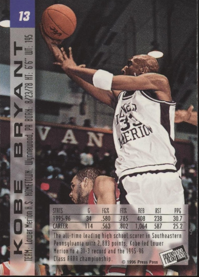 Kobe Bryant 1996-97 Press Pass Draft Pick 13th Pick #13